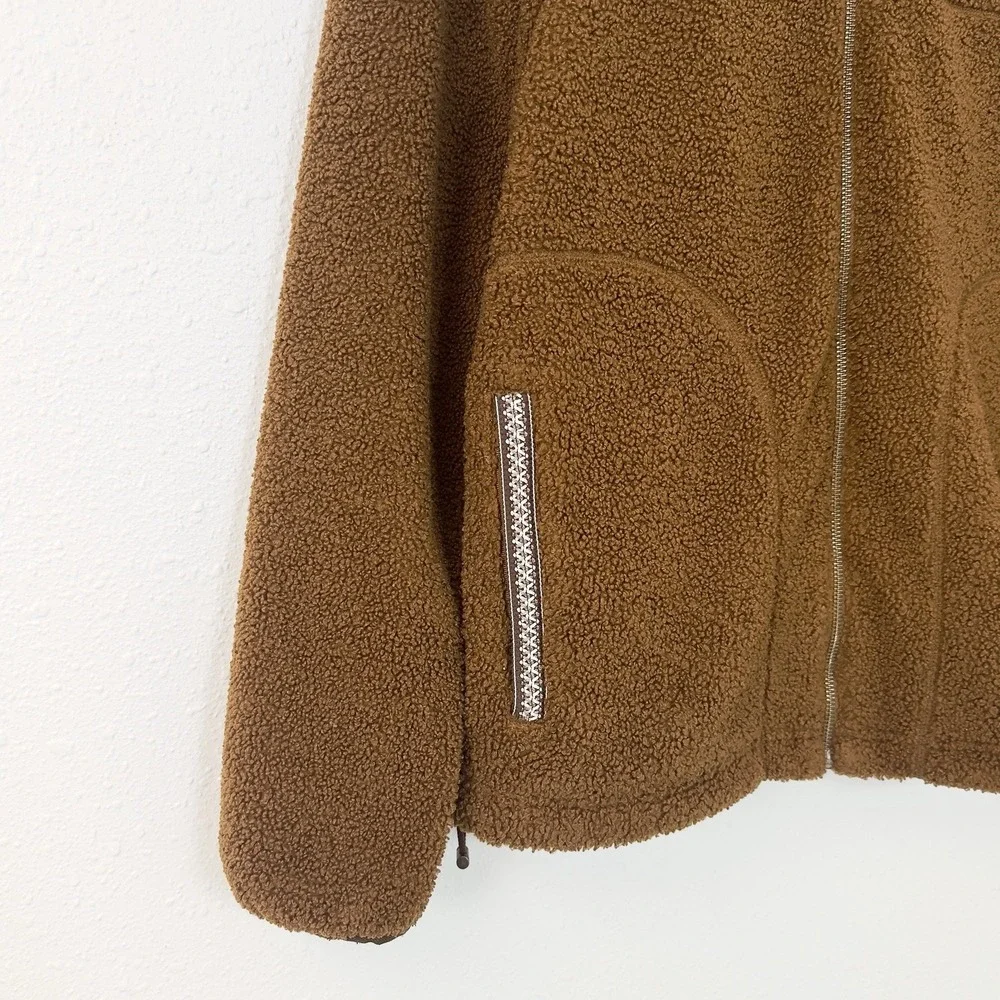 UGG-Braid Full-Zip Hoodie Brown Sherpa Jacket Gorpcore Outdoor Fleece Men's S